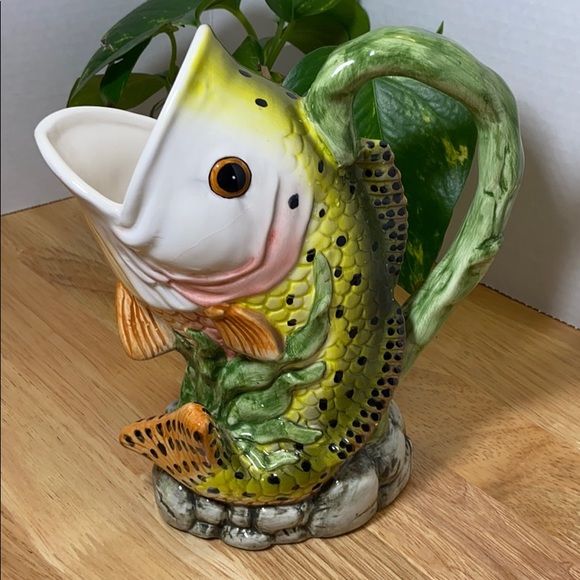 Vintage Fish Pitcher Polychrome Ceramic Chinese - Picture 6 of 10